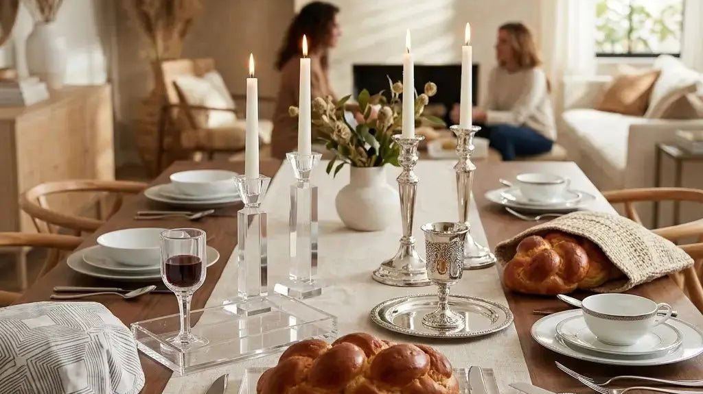 Best Modern Shabbat Table Decor: Lucite vs. Silver Comparison Guide - Waterdale Collection