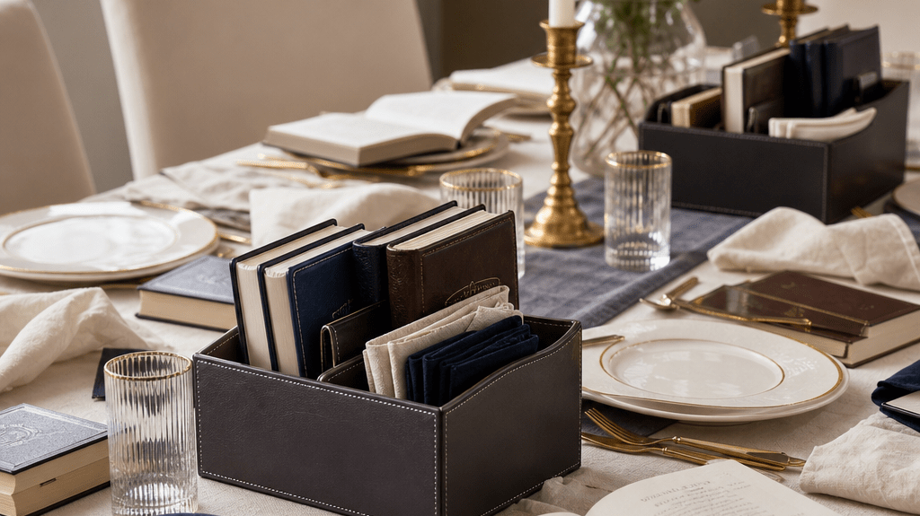 Contemporary Leather Bencher Holders: Modern Solutions for Organizing Your Shabbat Table - Waterdale Collection
