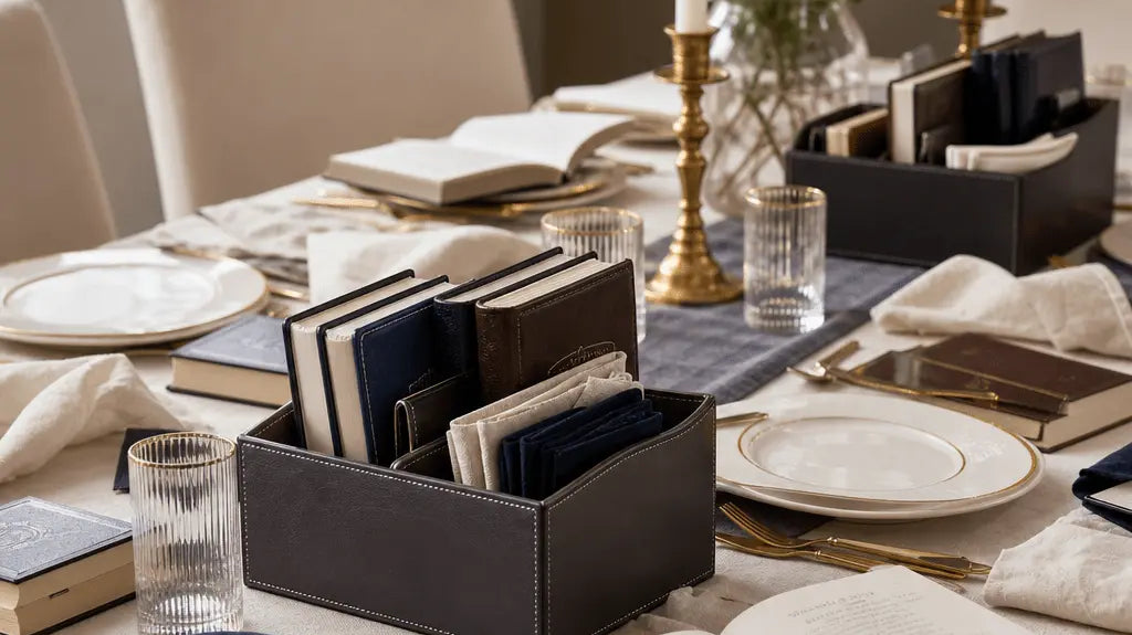 Contemporary Leather Bencher Holders: Modern Solutions for Organizing Your Shabbat Table - Waterdale Collection