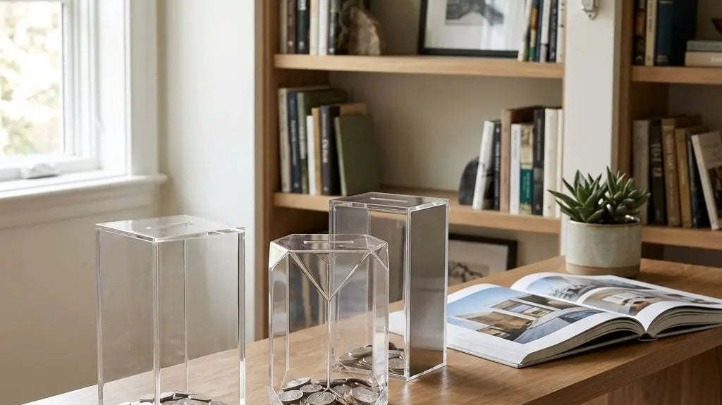 Modern Lucite Tzedakah Boxes: Elegant Designs for Meaningful Giving - Waterdale Collection
