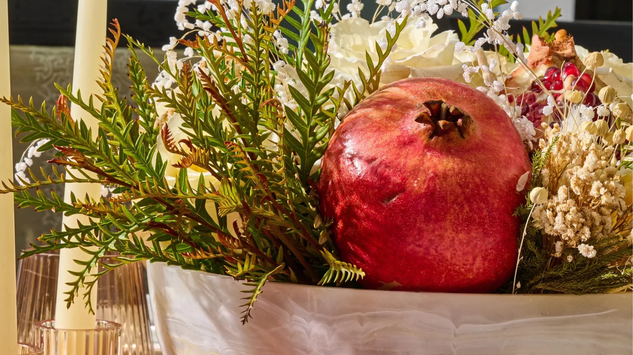 Rosh Hashanah DIY Floral Arrangement With Pomegranates - Waterdale Collection