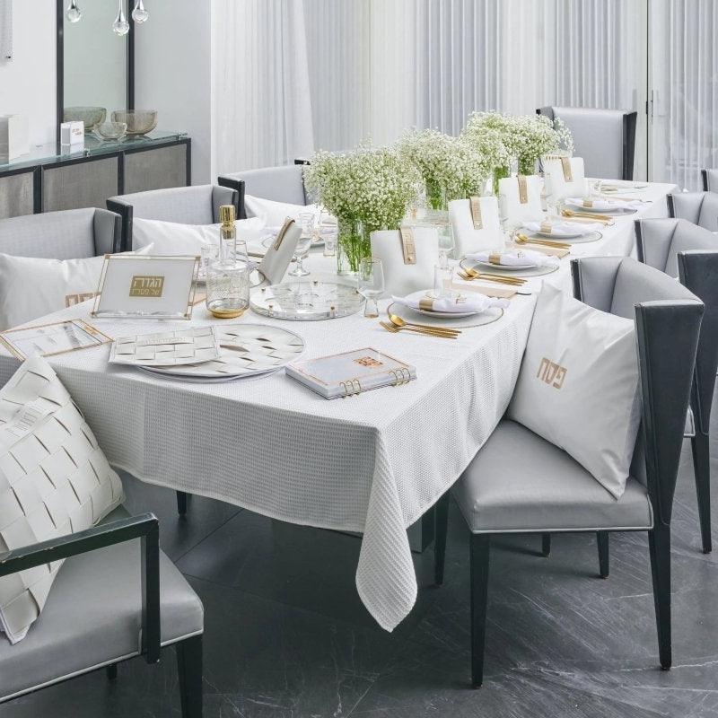 Woven Leather Pesach 2025 Tablescape Waterdale Collection Tablescape
