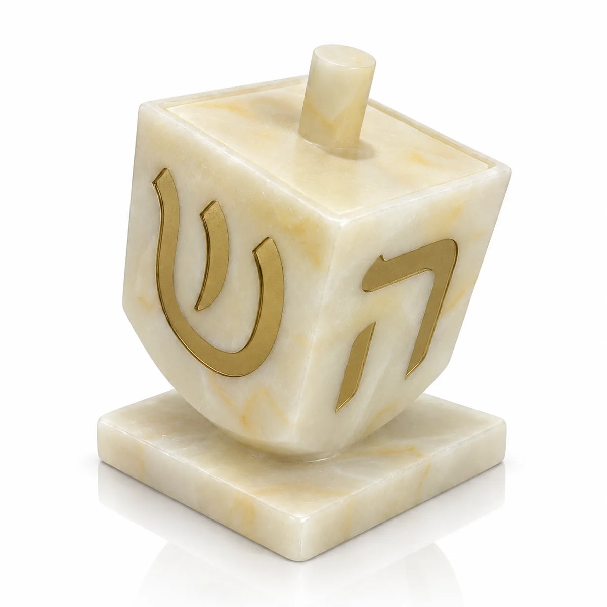 Gold resin dreidel sculpture match jar by Waterdale Collection, a Chanukah match holder for menorah candle lighting