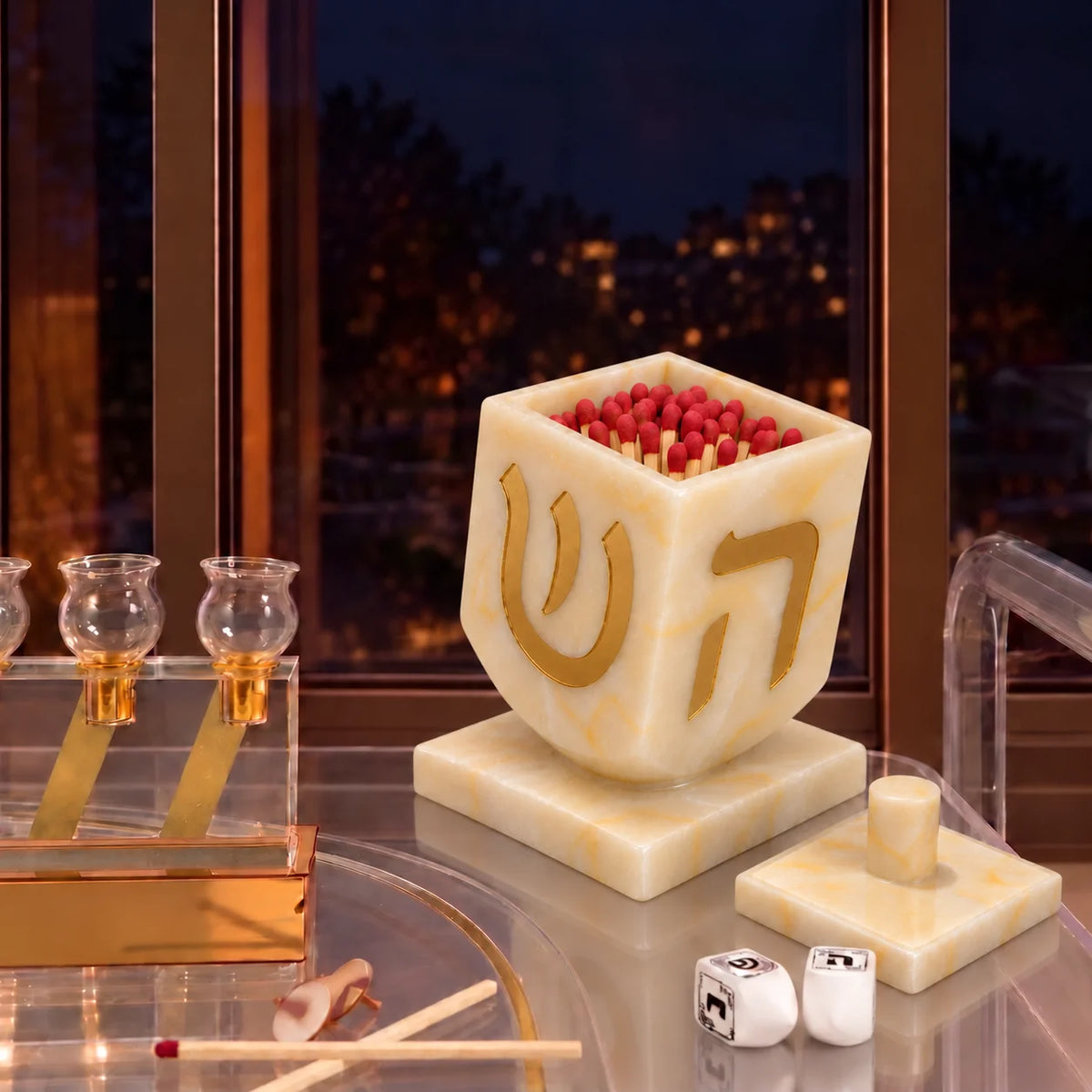 Resin Dreidel Sculpture Match Jar by Waterdale Collection