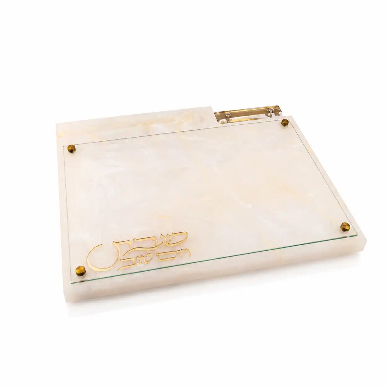 Gold Resin Challah Board with Knife Slot | Shabbos & Yom tov Judaica