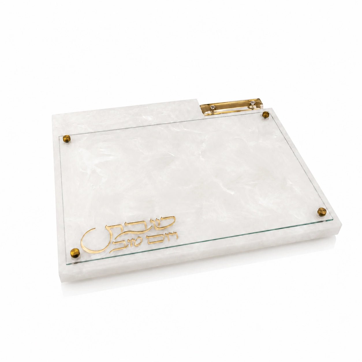 Marble Resin Challah Board with Knife Slot | Shabbos & Yom tov Judaica for the Shabbat table