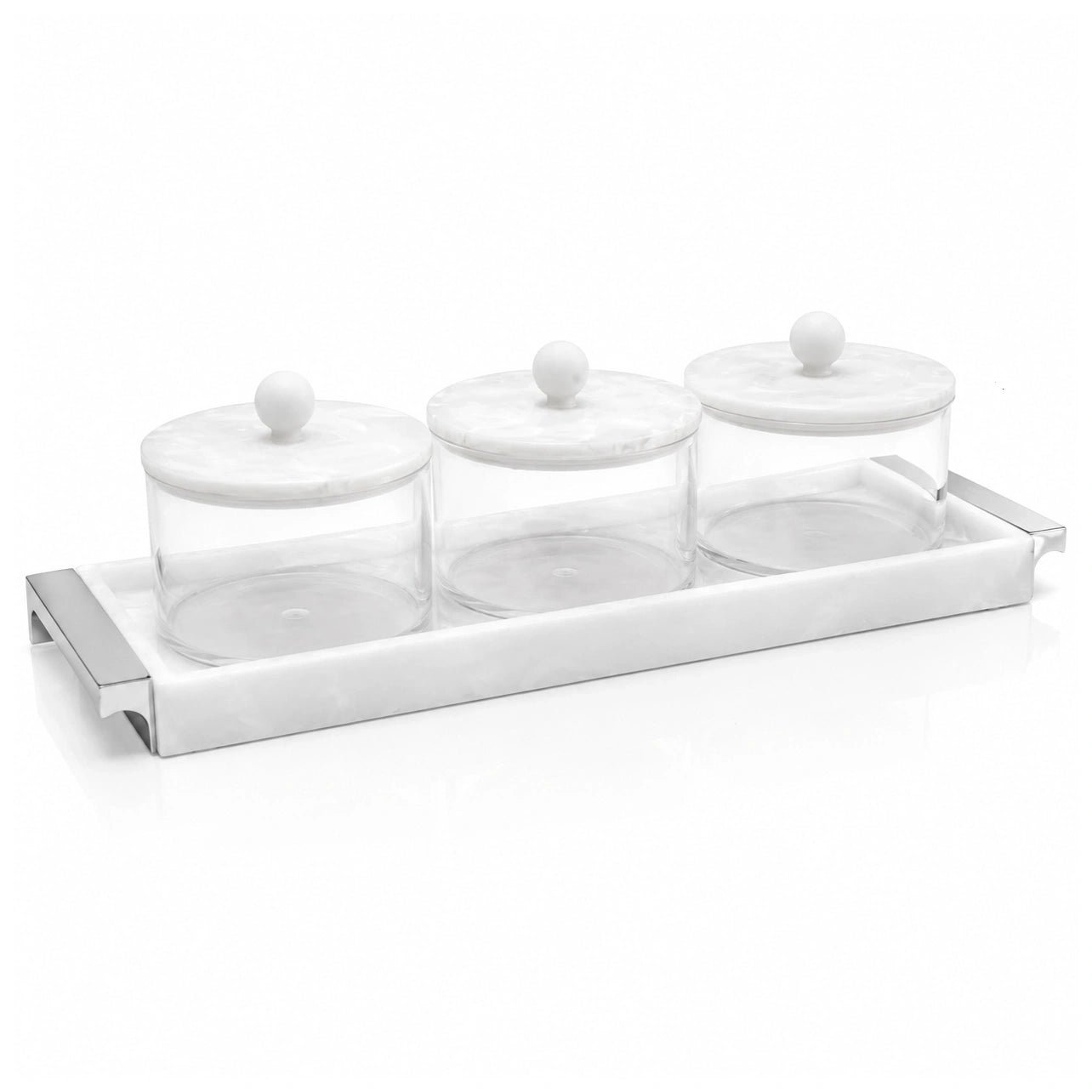 Silver Resin Rectangle Dip Bowl Set with Tray & Spoons | 3 dip bowls with 3 silver spoons and a resin tray holder