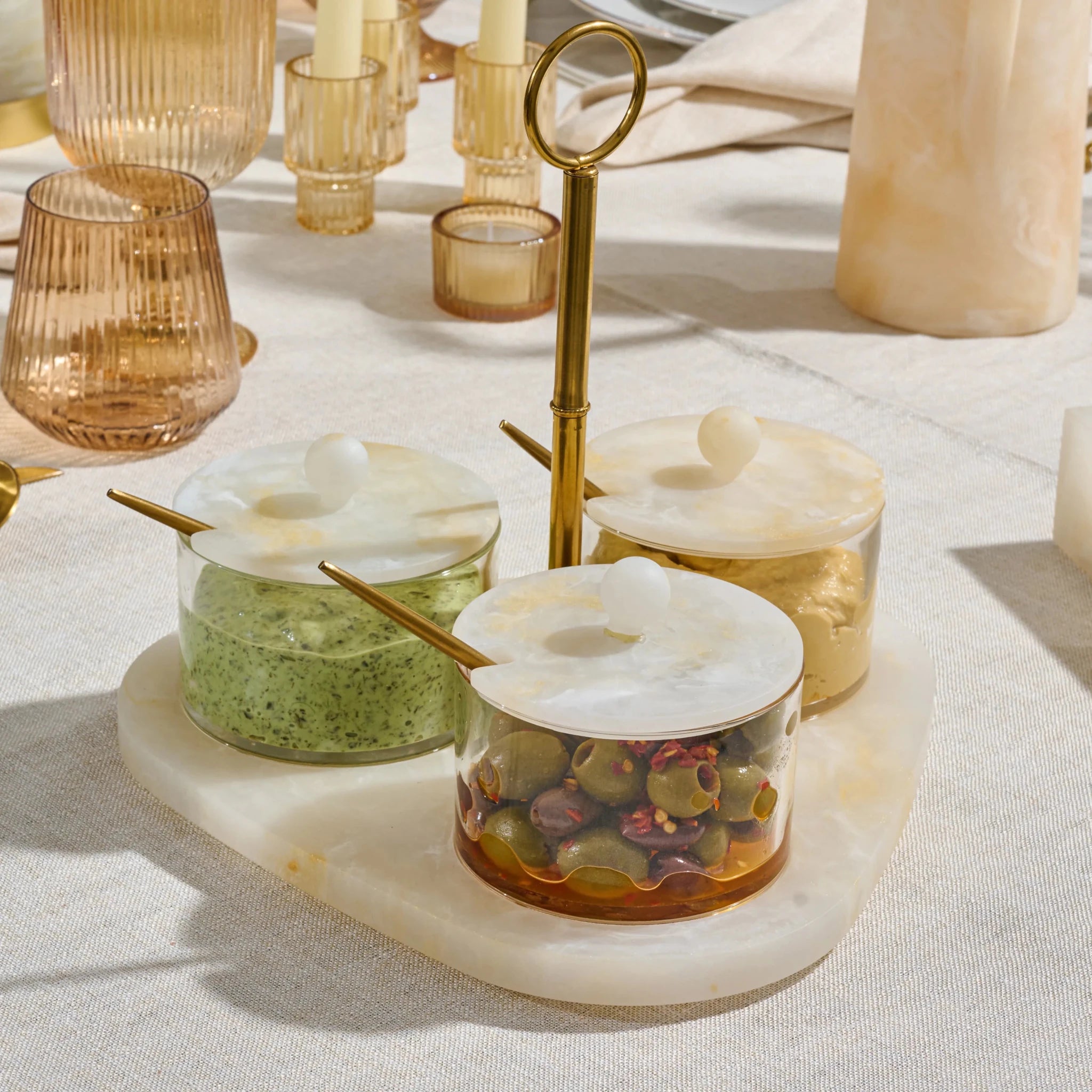 Luxury Resin Rotating Dip Bowl Set | Gold Elegant Serving Bowls