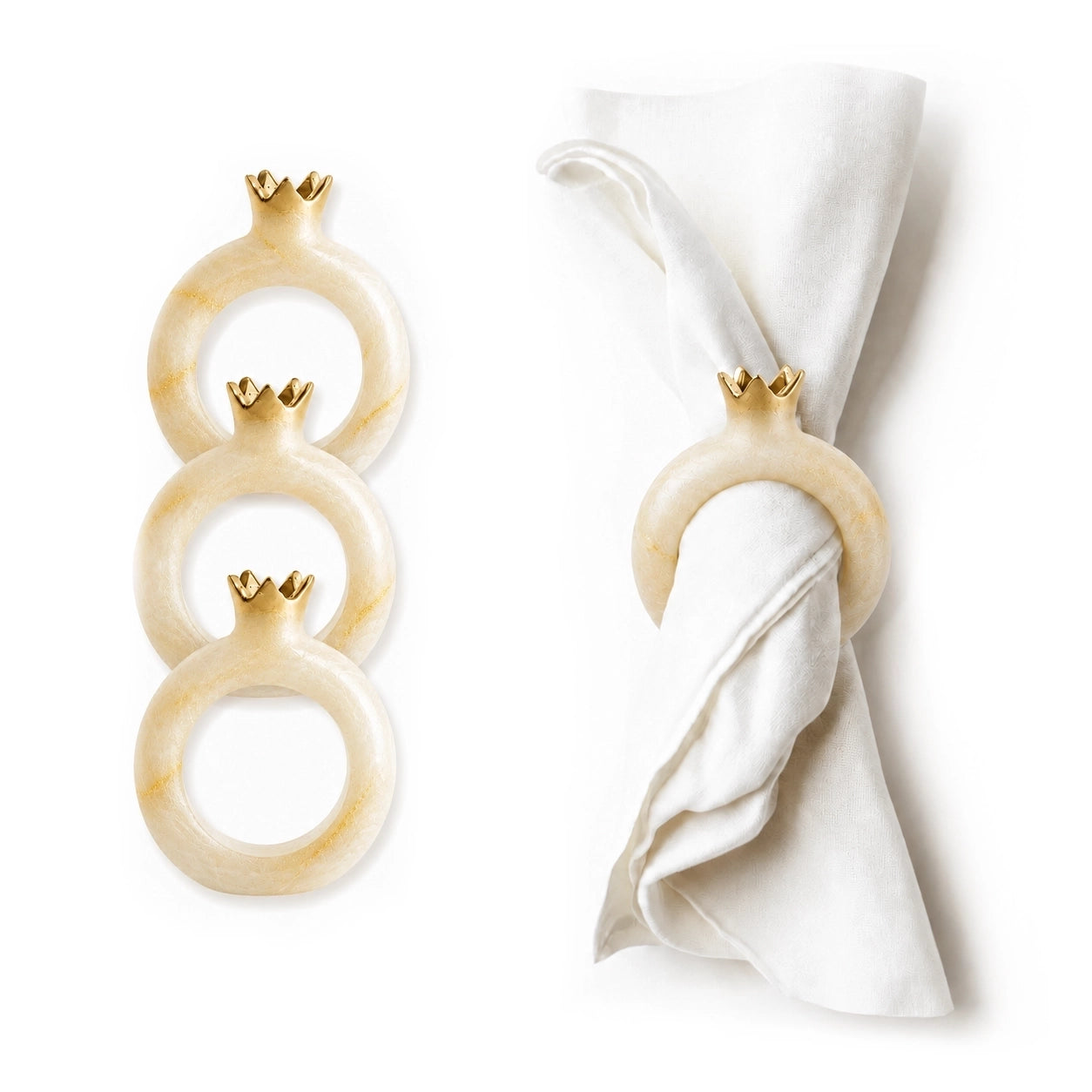 Sculptural resin pomegranate napkin rings, set of 4, from Waterdale Collection