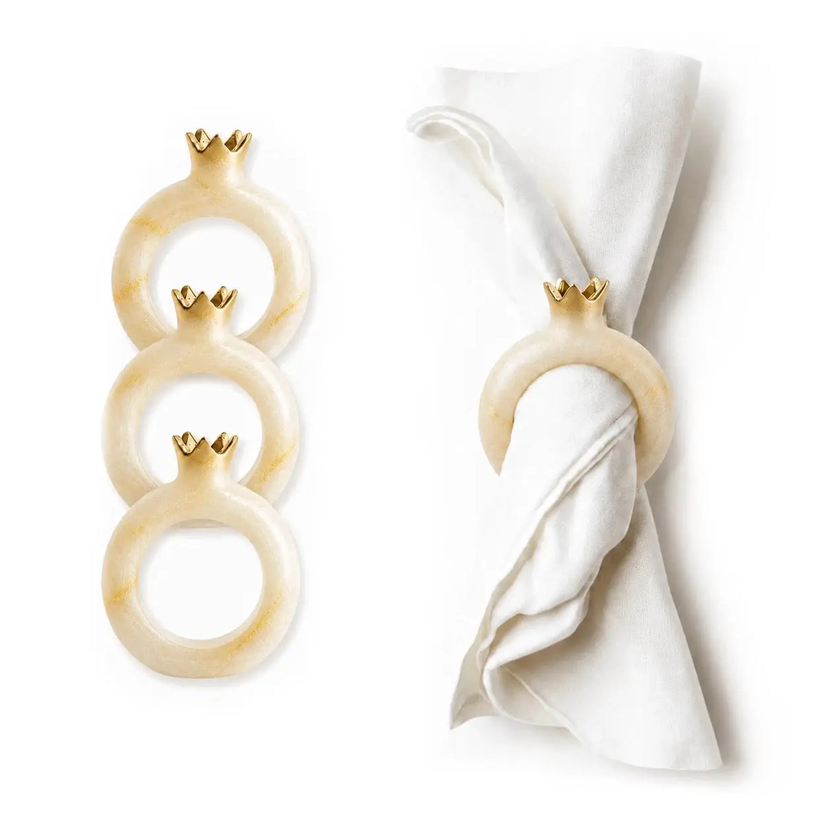 Sculptural resin pomegranate napkin rings, set of 4, from Waterdale Collection