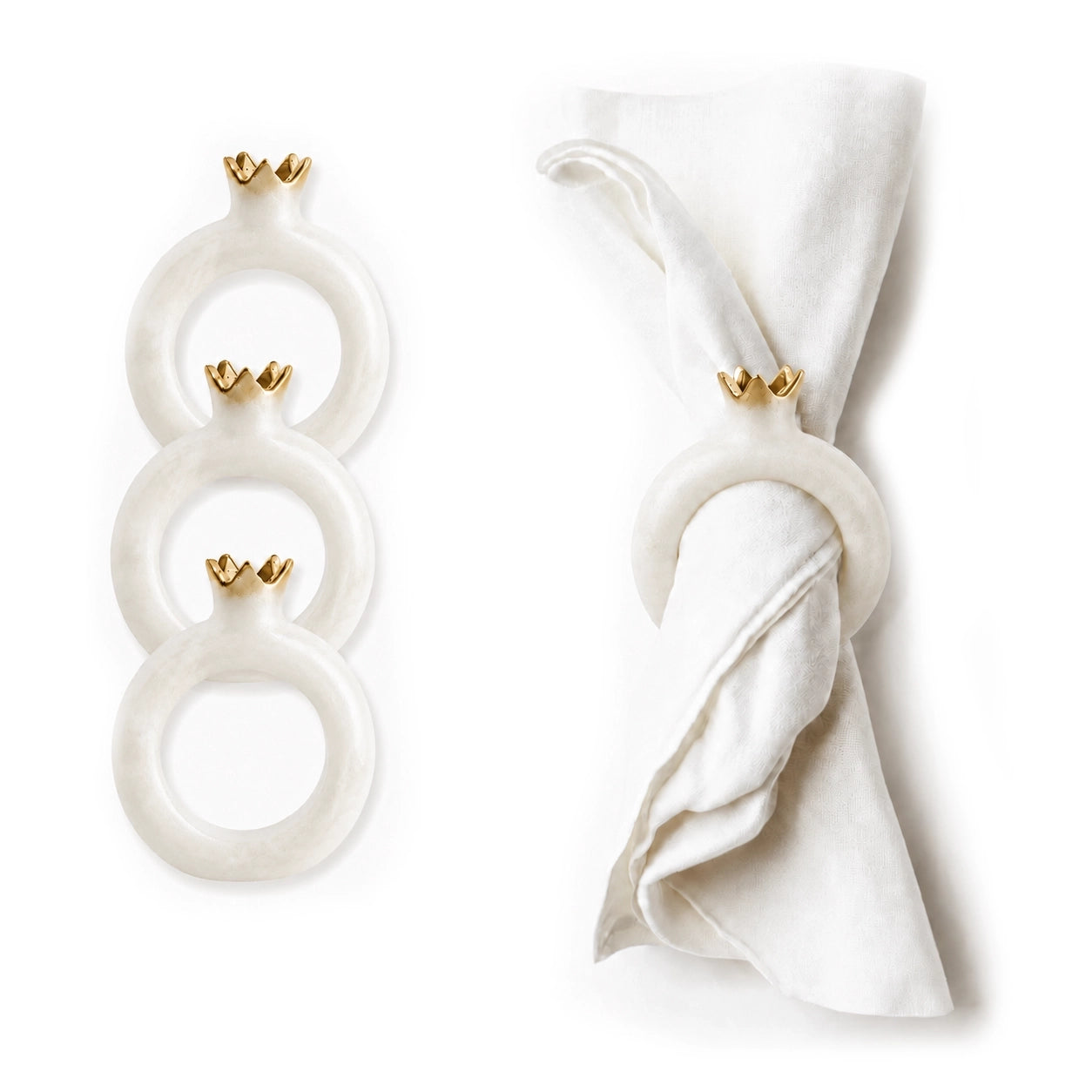Sculptural resin pomegranate napkin rings, set of 4, from Waterdale Collection