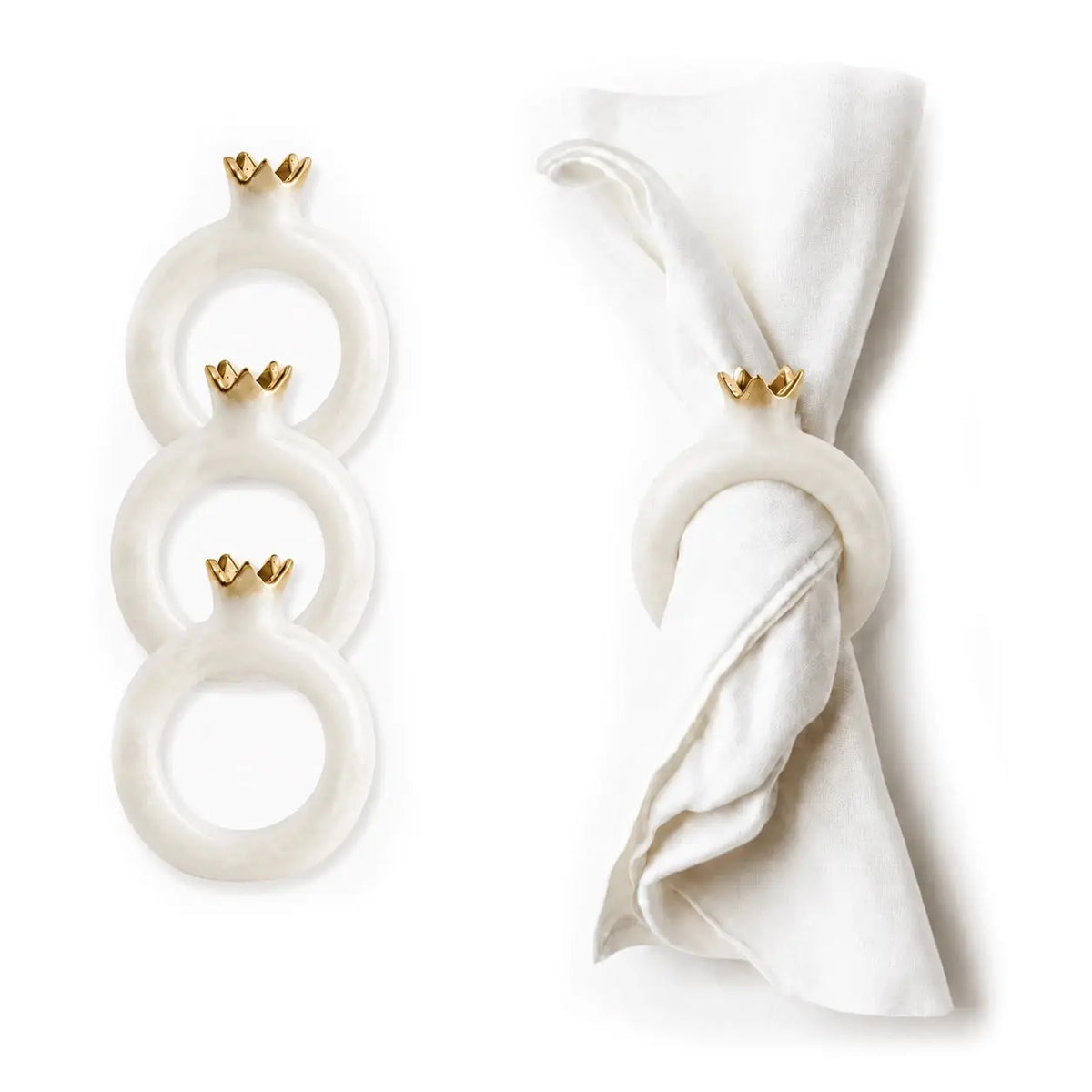 Sculptural resin pomegranate napkin rings, set of 4, from Waterdale Collection