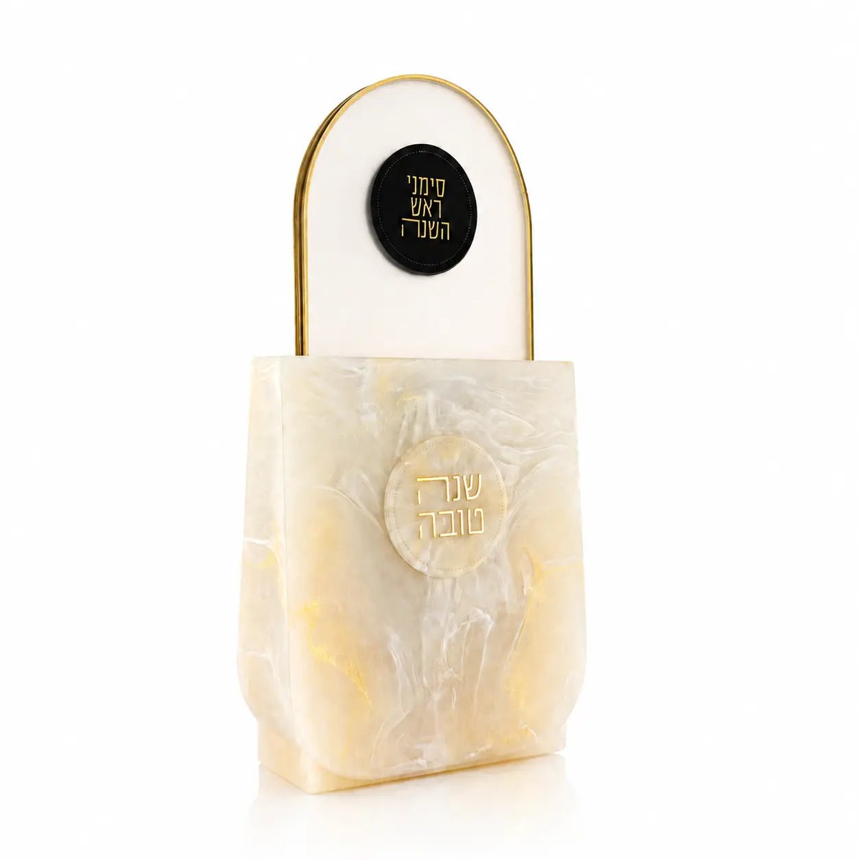 Marbled resin Simanim card set with 6 frosted Lucite cards, from Waterdale Collection