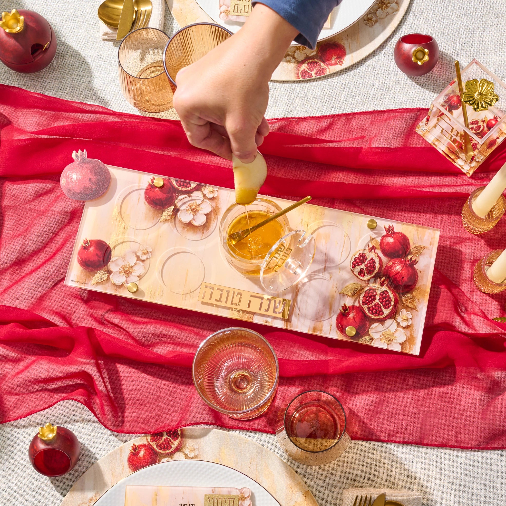 RH-ST-POM-PA Rosh Hashana Painted Pomegranates Simanim Tray