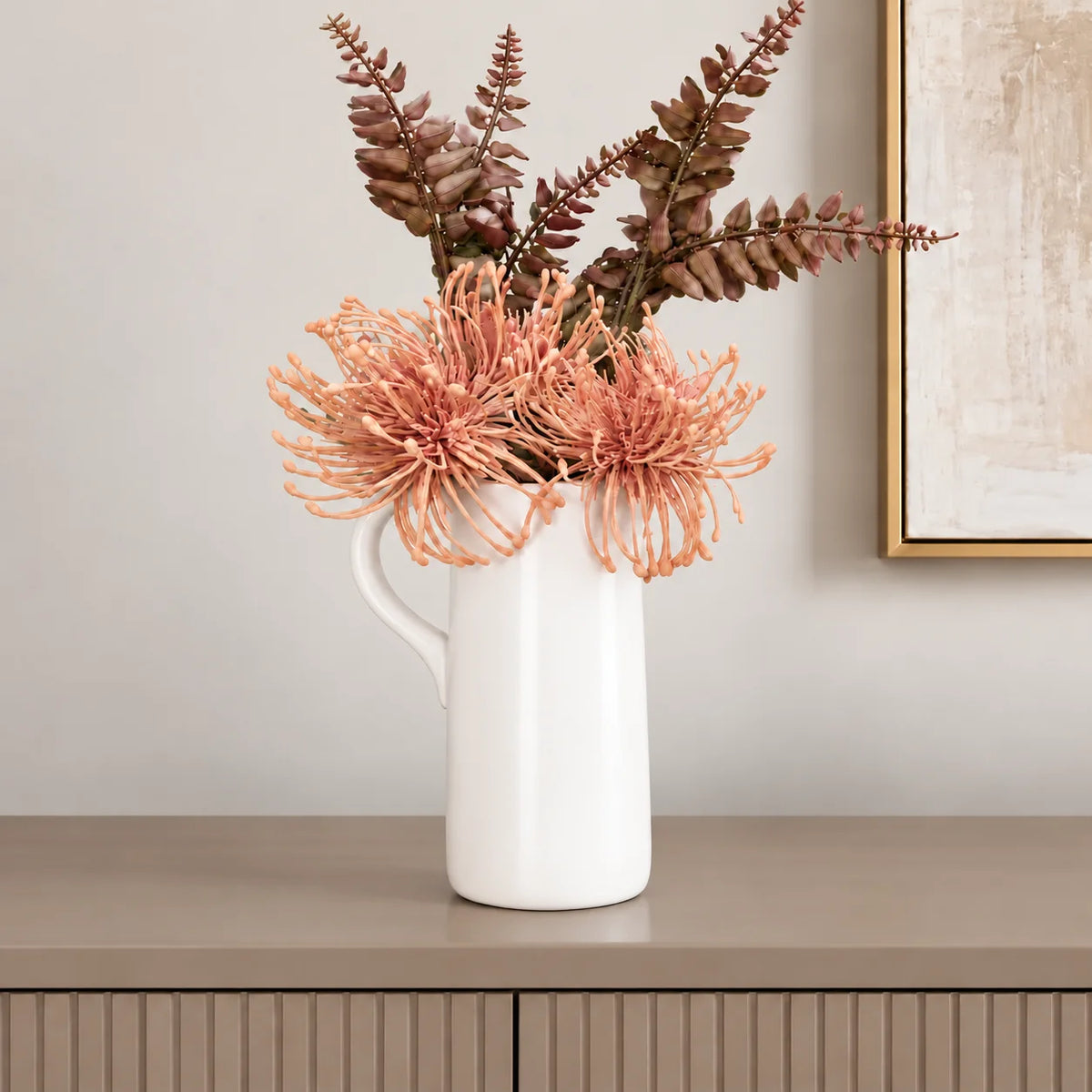 Coral Bloom Faux Floral Pitcher by Waterdale Collection