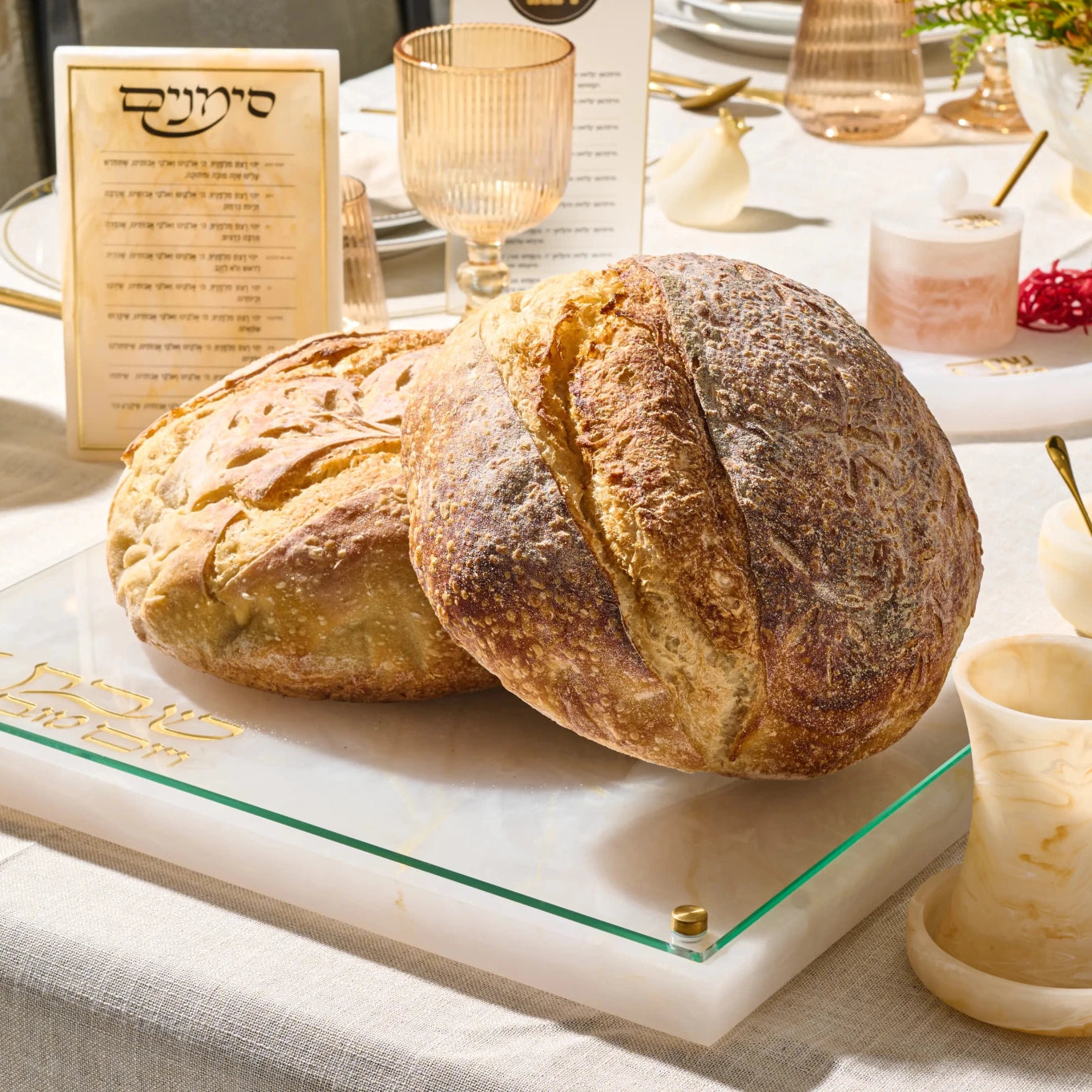 Resin Challah Board with Knife Slot Challah Board - Waterdale Collection