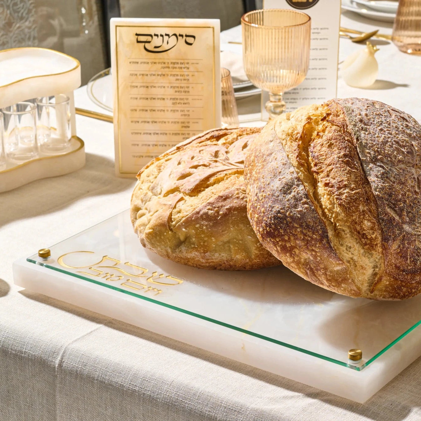 Resin Challah Board with Knife Slot Challah Board - Waterdale Collection