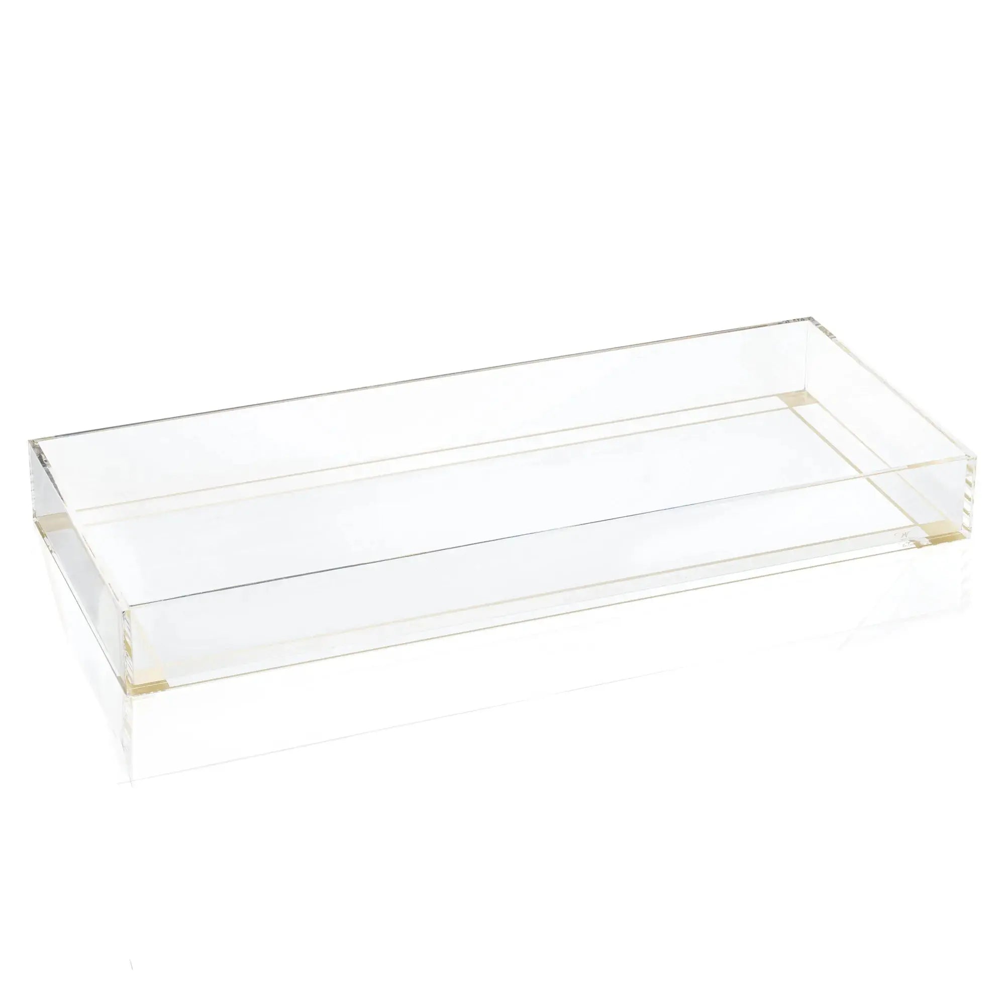 Classic 2.0 clear acrylic rectangular bread tray and towel tray with gold corner accents 6x14 minimalist organizer by Waterdale Collection