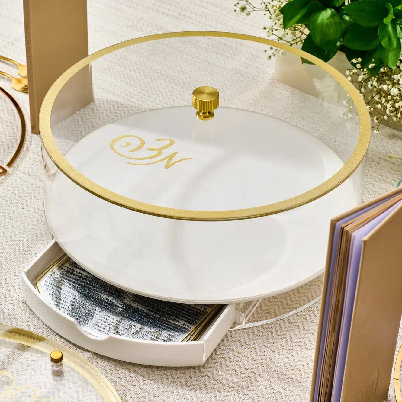 Classic Script Seder Plate & Matzah Box Set - Waterdale Collection