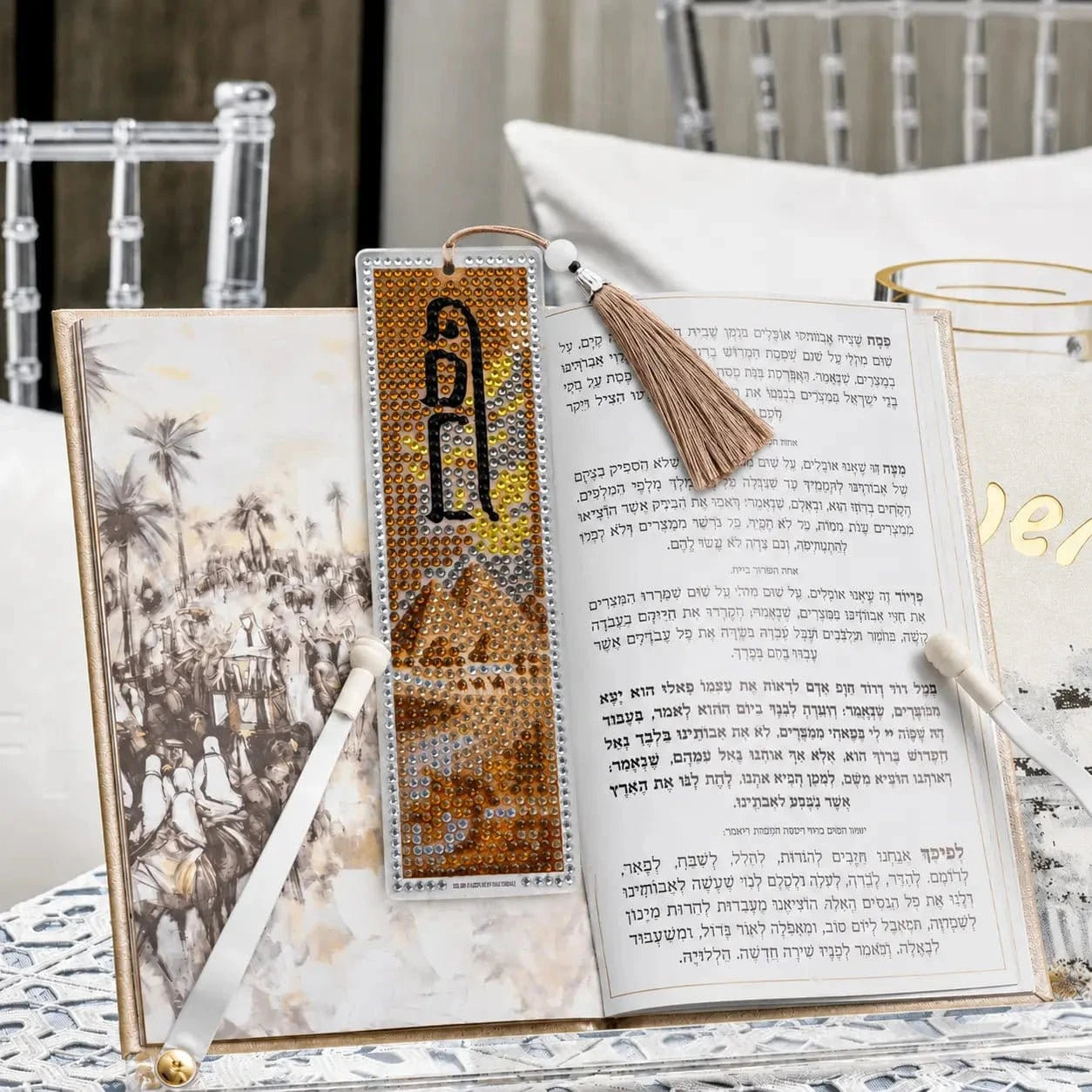 diamond art bookmark on a hagaddah