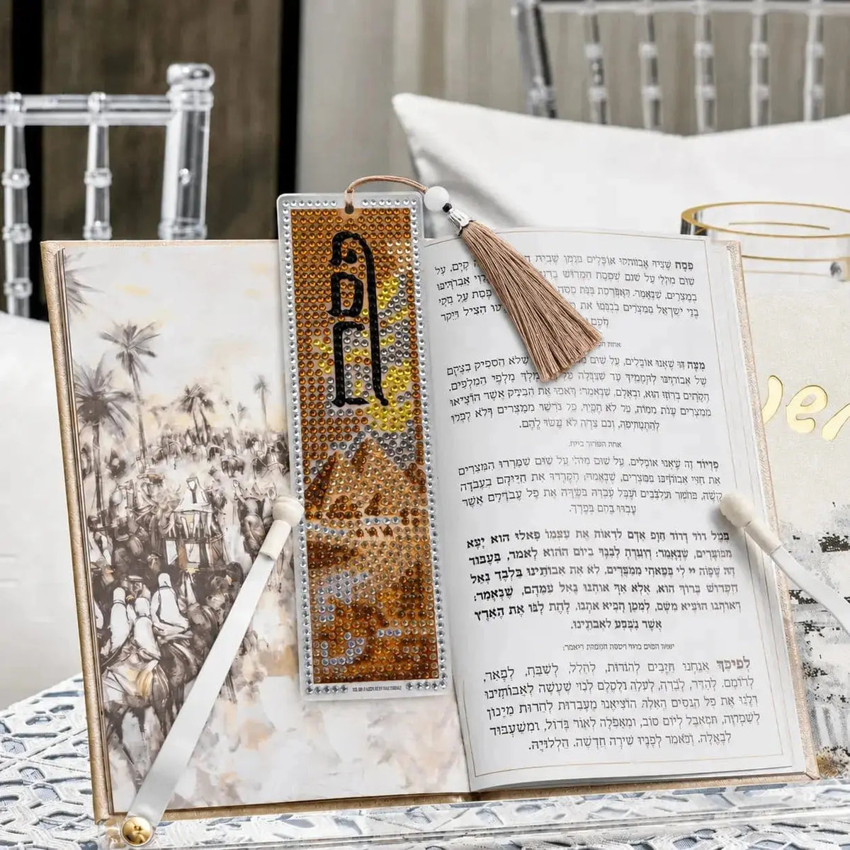 diamond art bookmark on a hagaddah