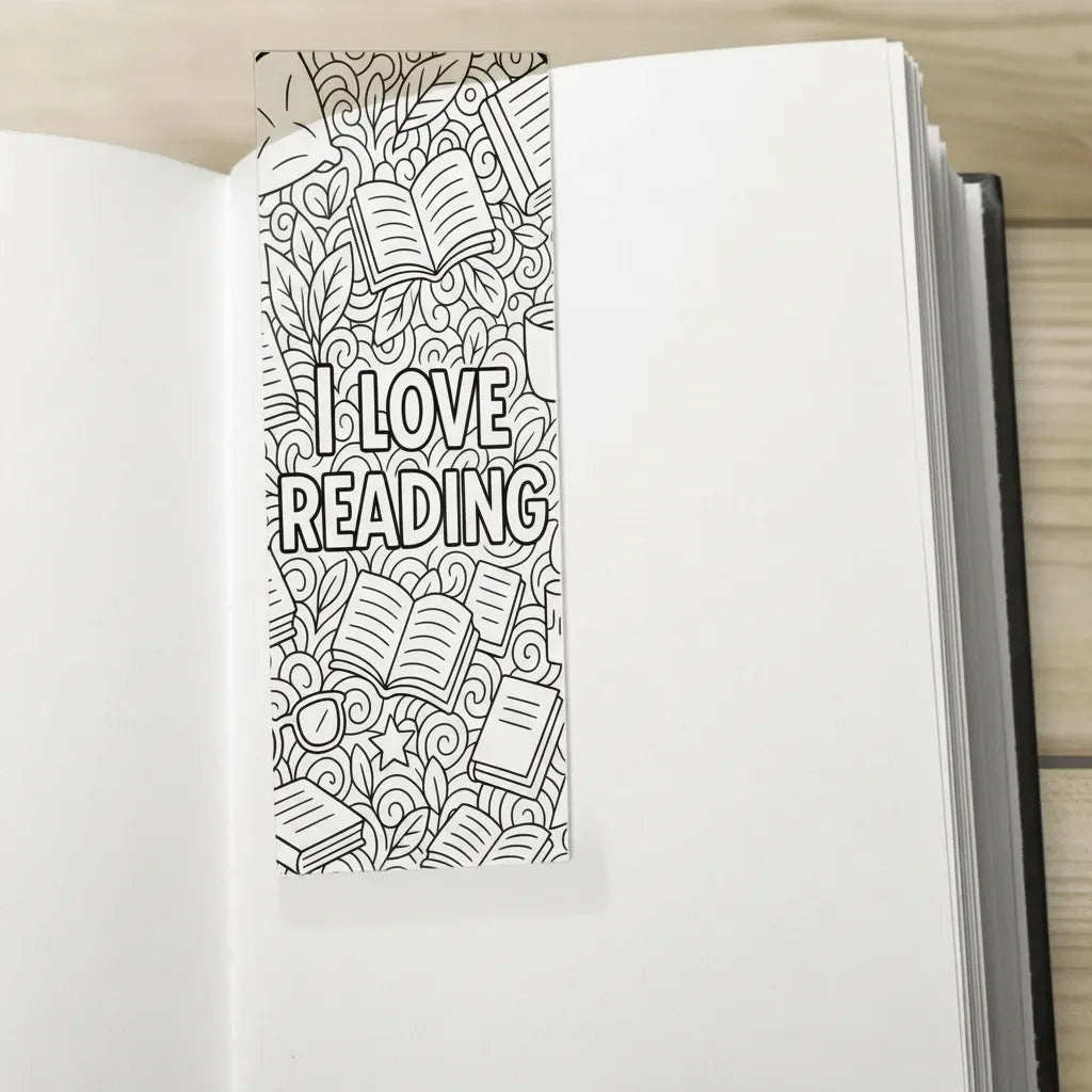 I love reading coloring bookmark on a book - waterdale collection
