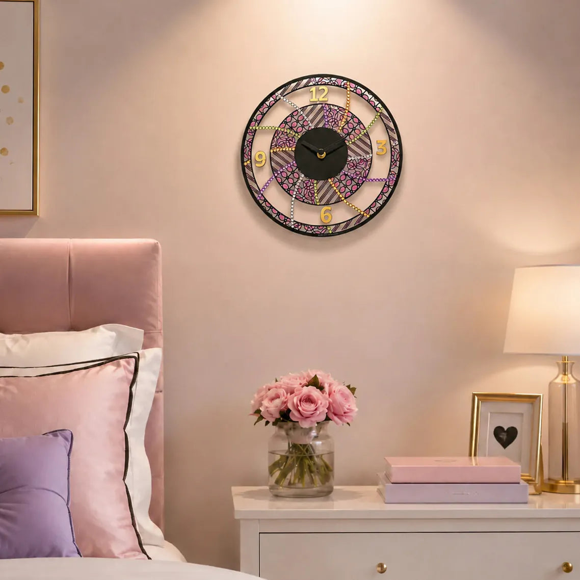 Color it acrylic clock with design and mosaic pieces to decorate the top