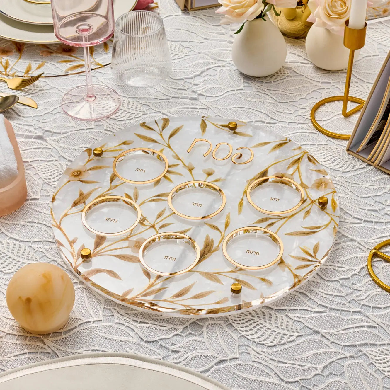 Floral Bird Seder Plate & Matzah Box Set - Waterdale Collection