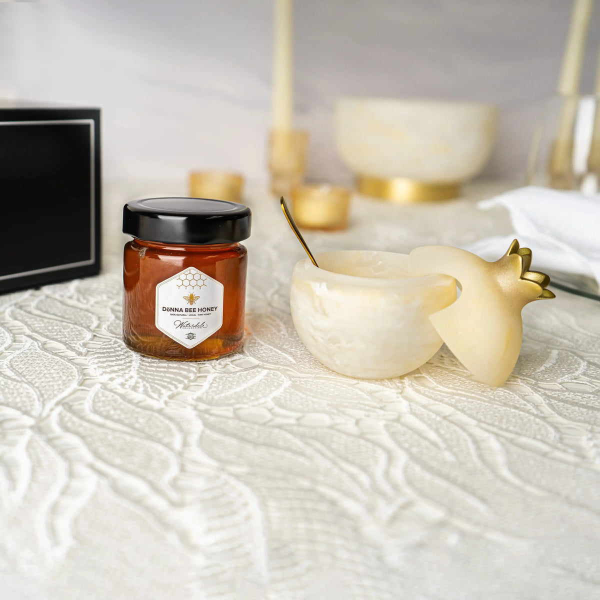 Gourmet Honey & Resin Honey Dish Pomegranate Gift Set by Waterdale Collection