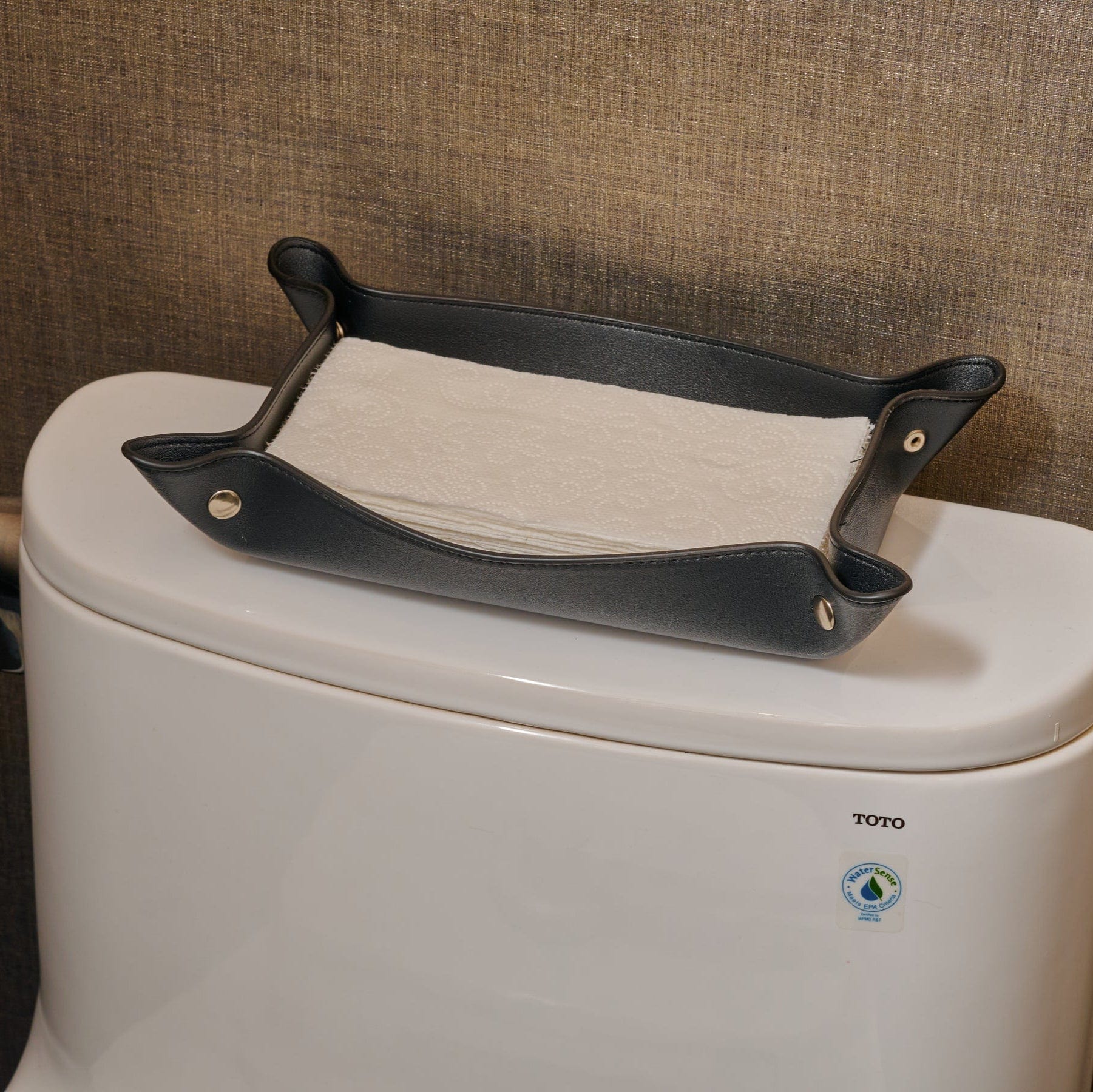 Leather Shabbos Toilet Paper / Tray Guest Towel / Multi - purpose Tray (Black) - Waterdale Collection