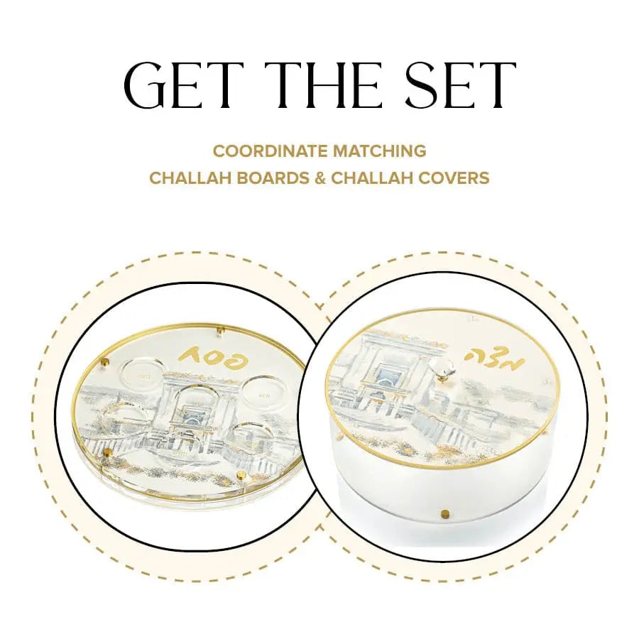 Painted Bais Hamikdash Seder Plate & Matzah Box Set - Waterdale Collection
