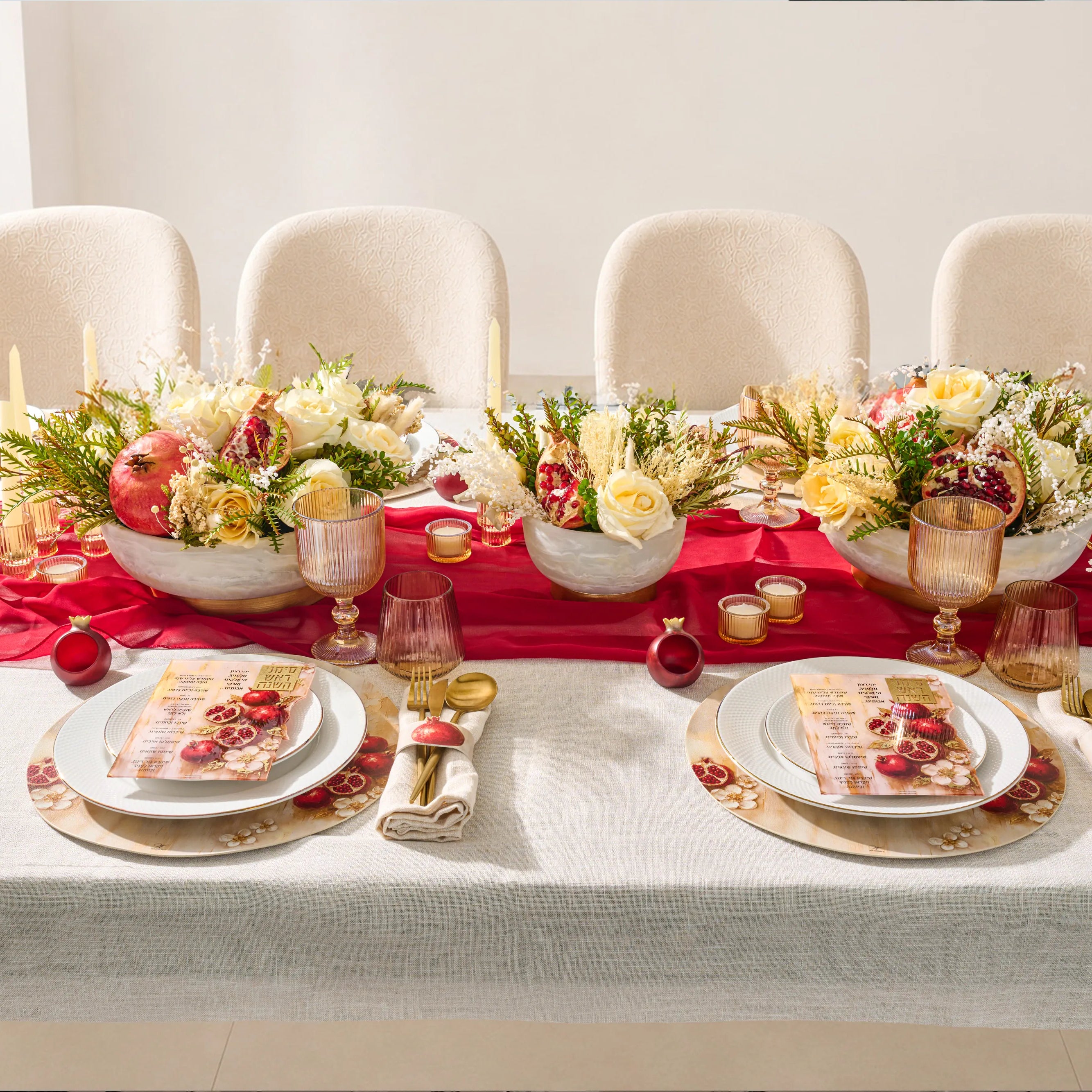 painted pomegranate rosh hashana tablescape