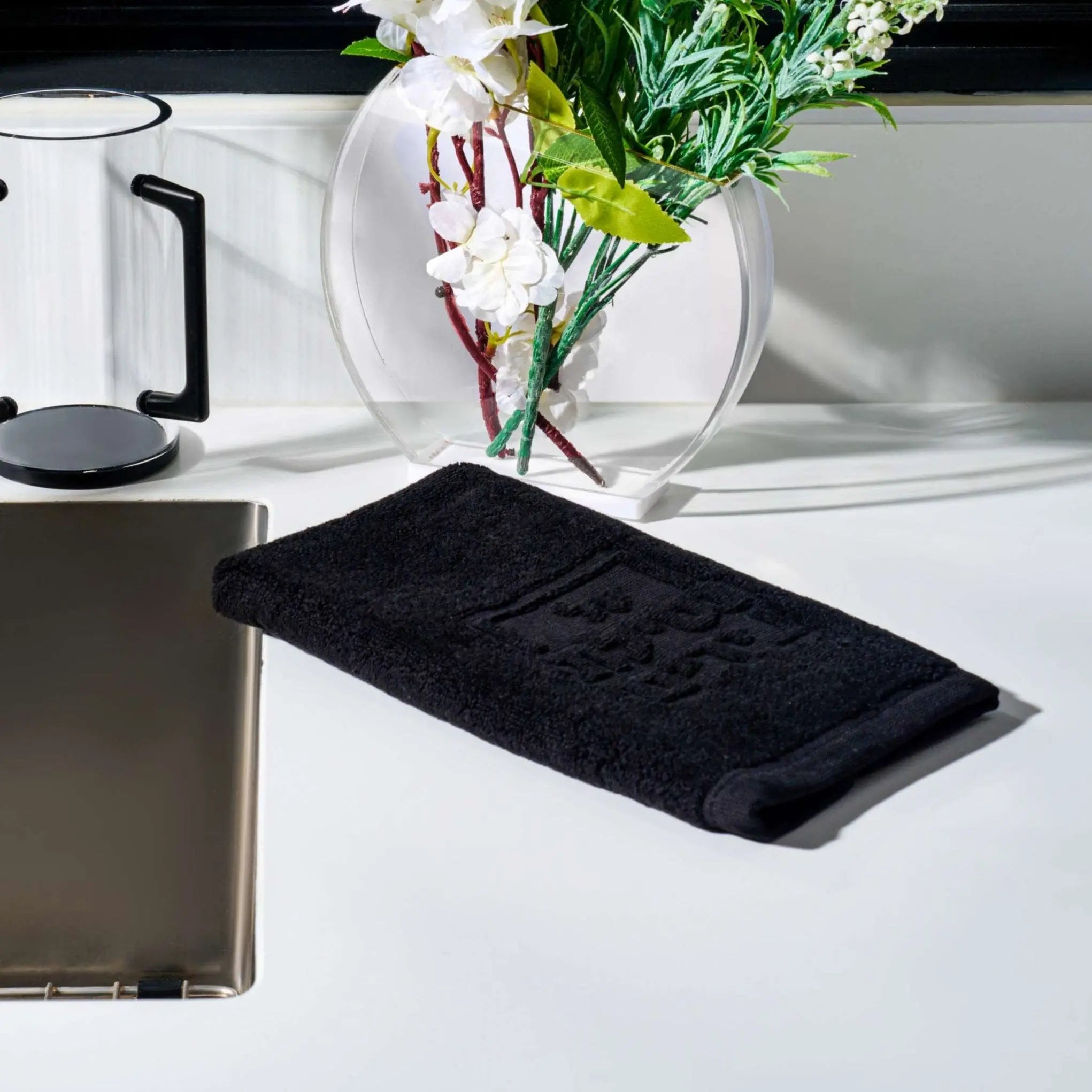 Black Netilas Yadayim Embossed Finger Towel Waterdale Collection Towel