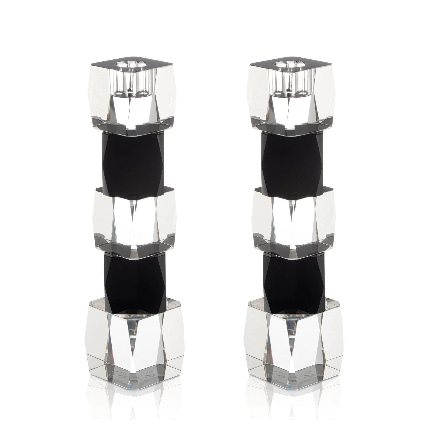 Crystal Cube Candlesticks Clear and Black | Waterdale Collection