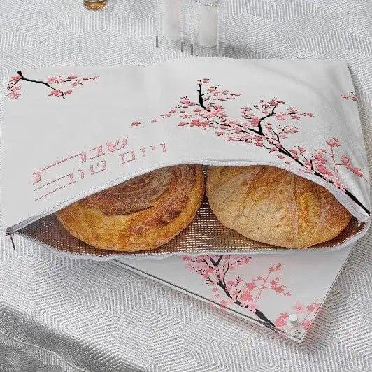 Cherry Blossom Challah Pouch Cover on a table.