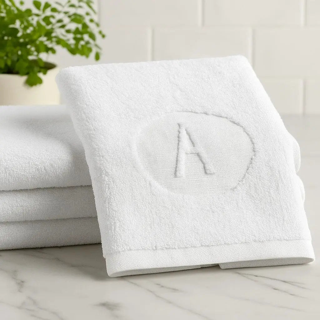Circle Initial Embossed Finger Towel - Waterdale Collection