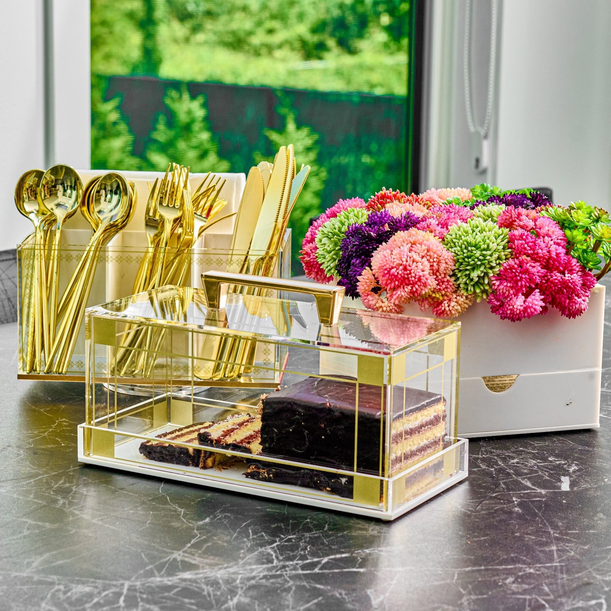 Small Succulent Pink Vase Bencher Set on a countertop.