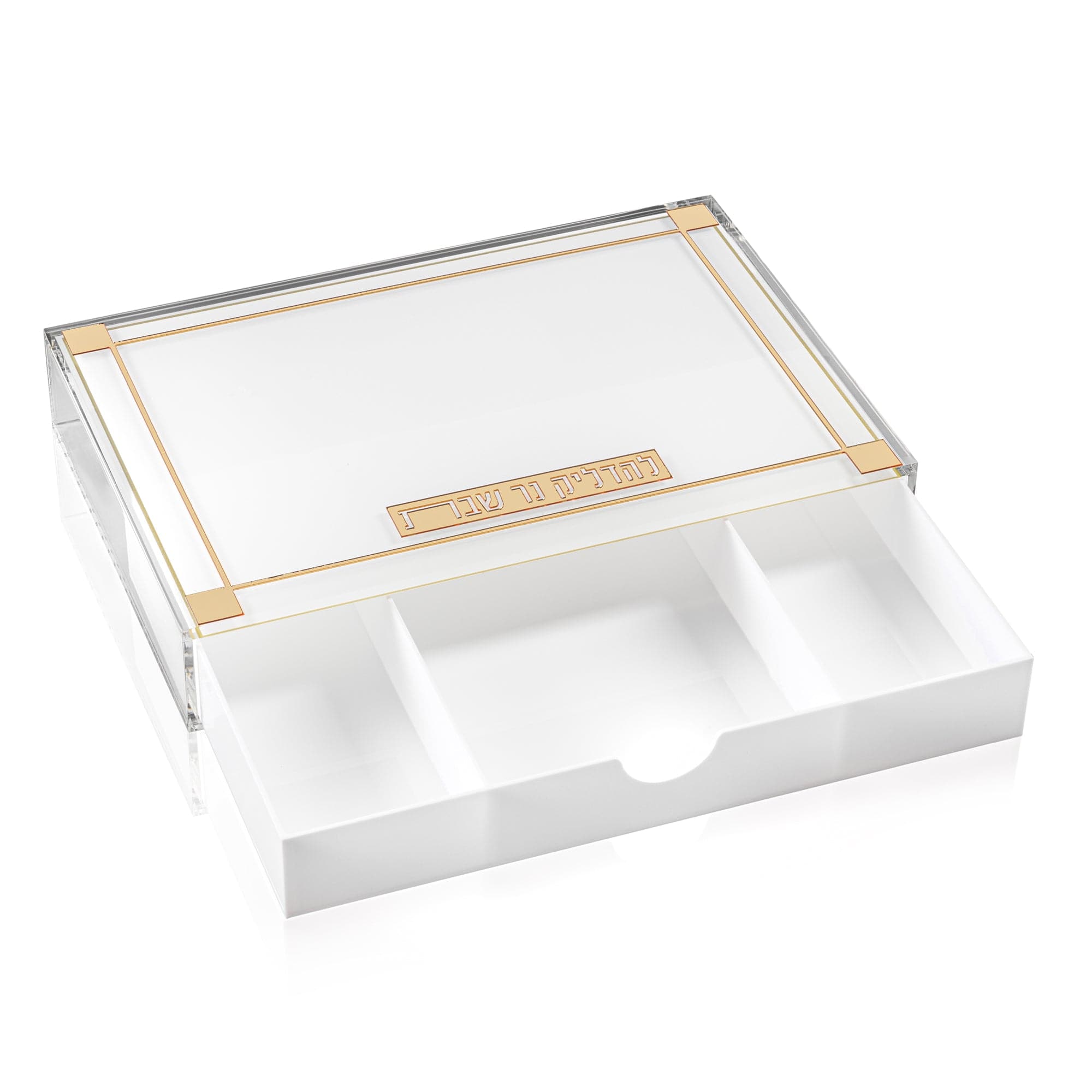 Waterdale collection - Clear acrylic tray with gold trim and white interior on a white background - hadlakas neiros tray with storage
