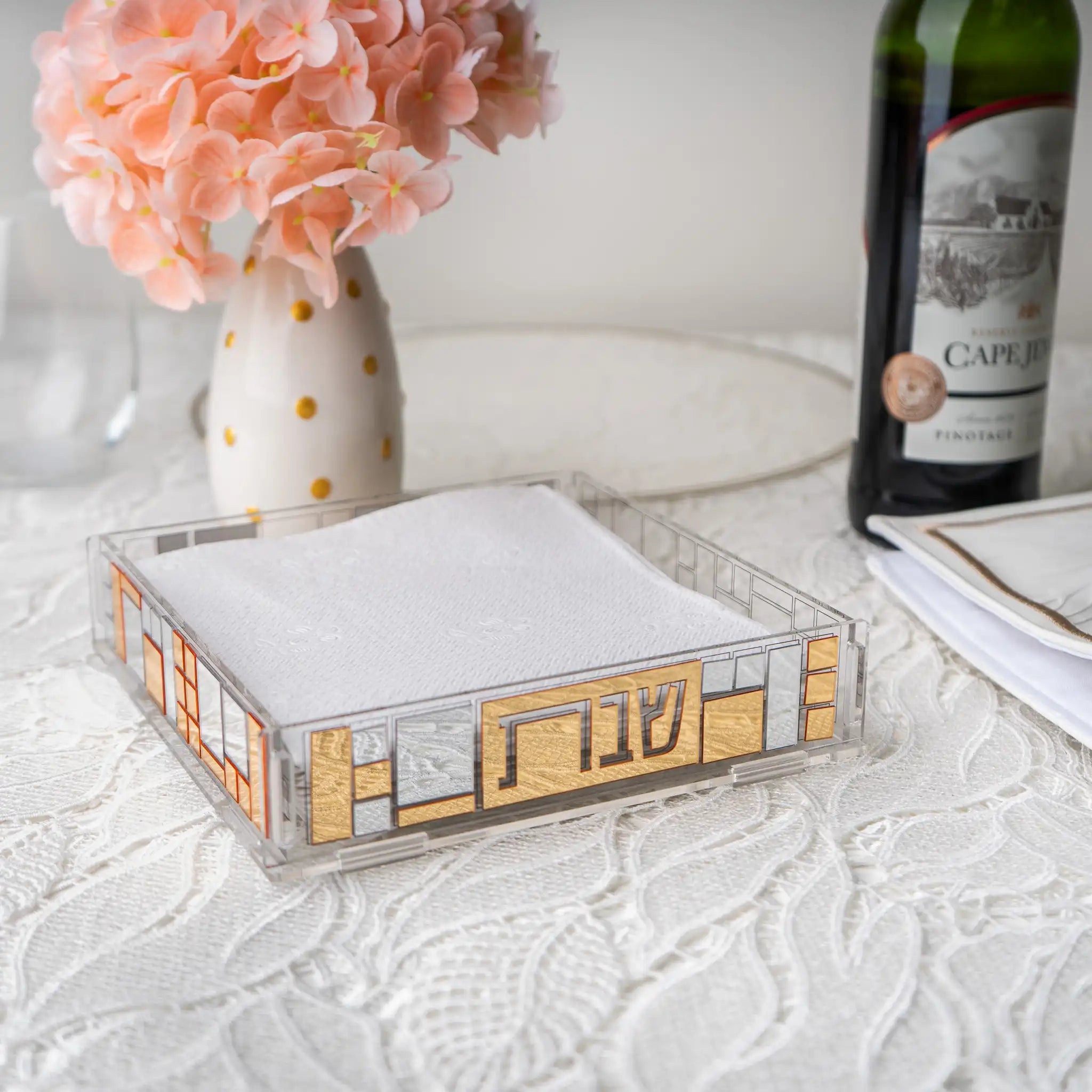 Color it Acrylic lucite shabbos napkin holder, build it yourself. with mosaic tiles decorating the sides