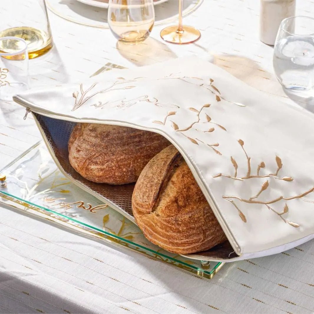 Embroidered Leaf Challah Board & Pouch Set - Waterdale Collection