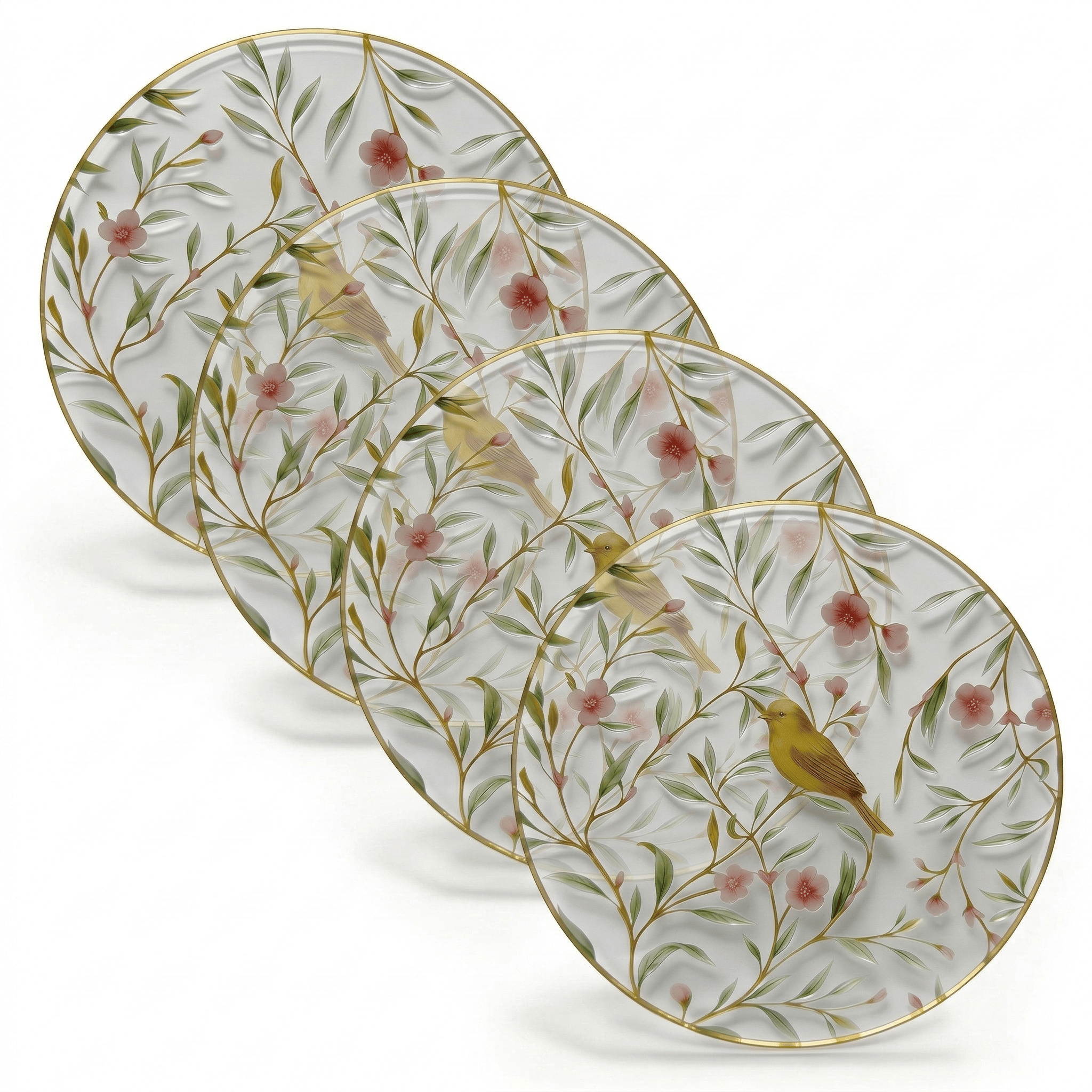 Floral bird charger plates with pink flowers and botanical design – Waterdale Collection
