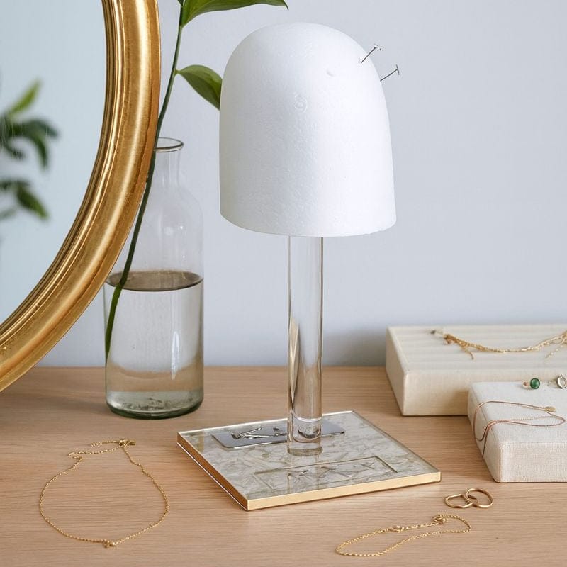 French Toile collection - Wig head on a womans dresser. Waterdale collection.