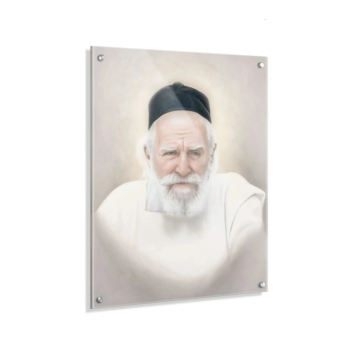 Gedolim Art Rav Moshe Feinstein portrait in light tones, 16x20 wall art print mounted on light background