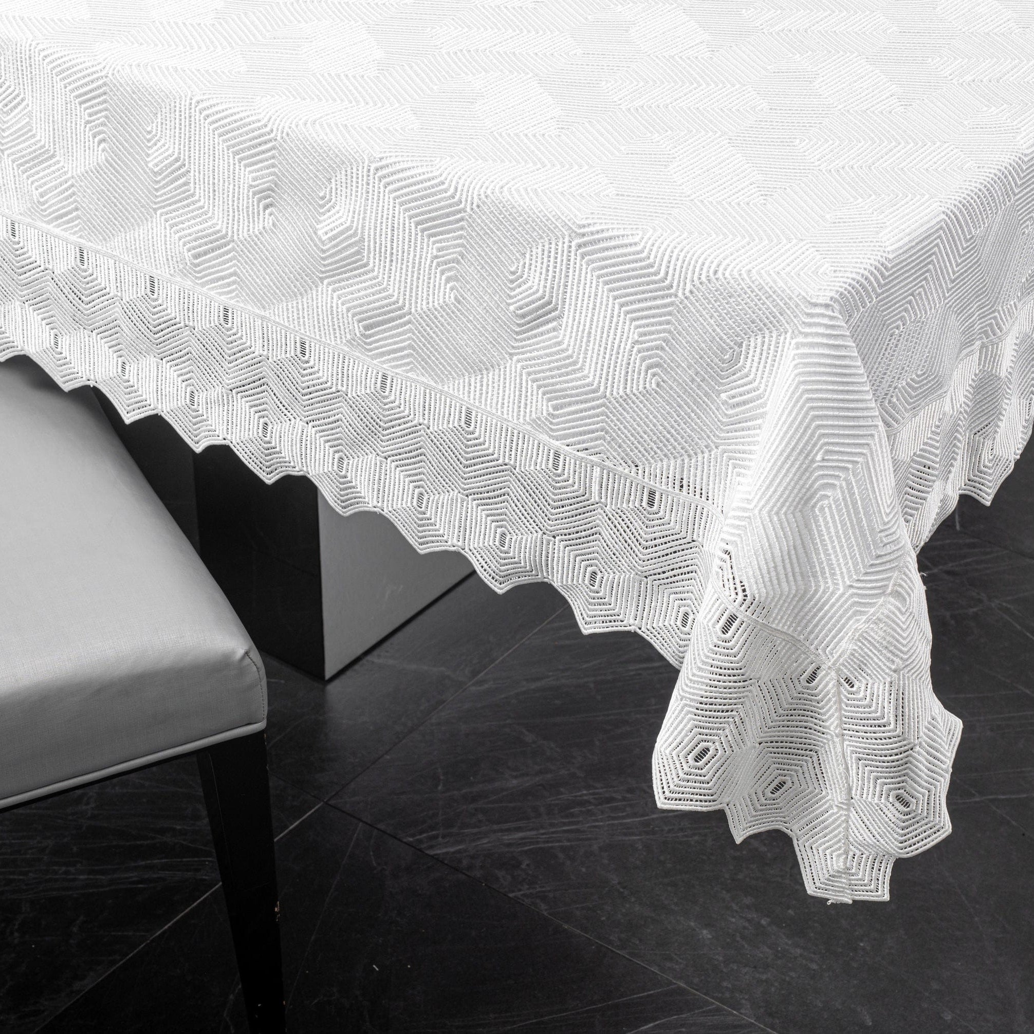 Geometric Tablecloth draped over a dining table
