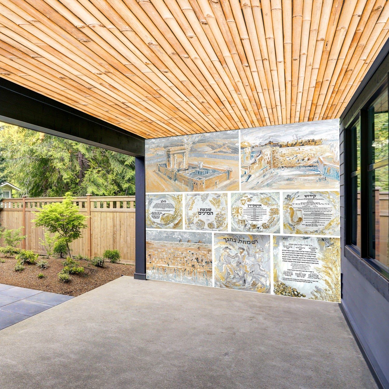 Gold Collage Vinyl Sukkah Mural - Waterdale Collection