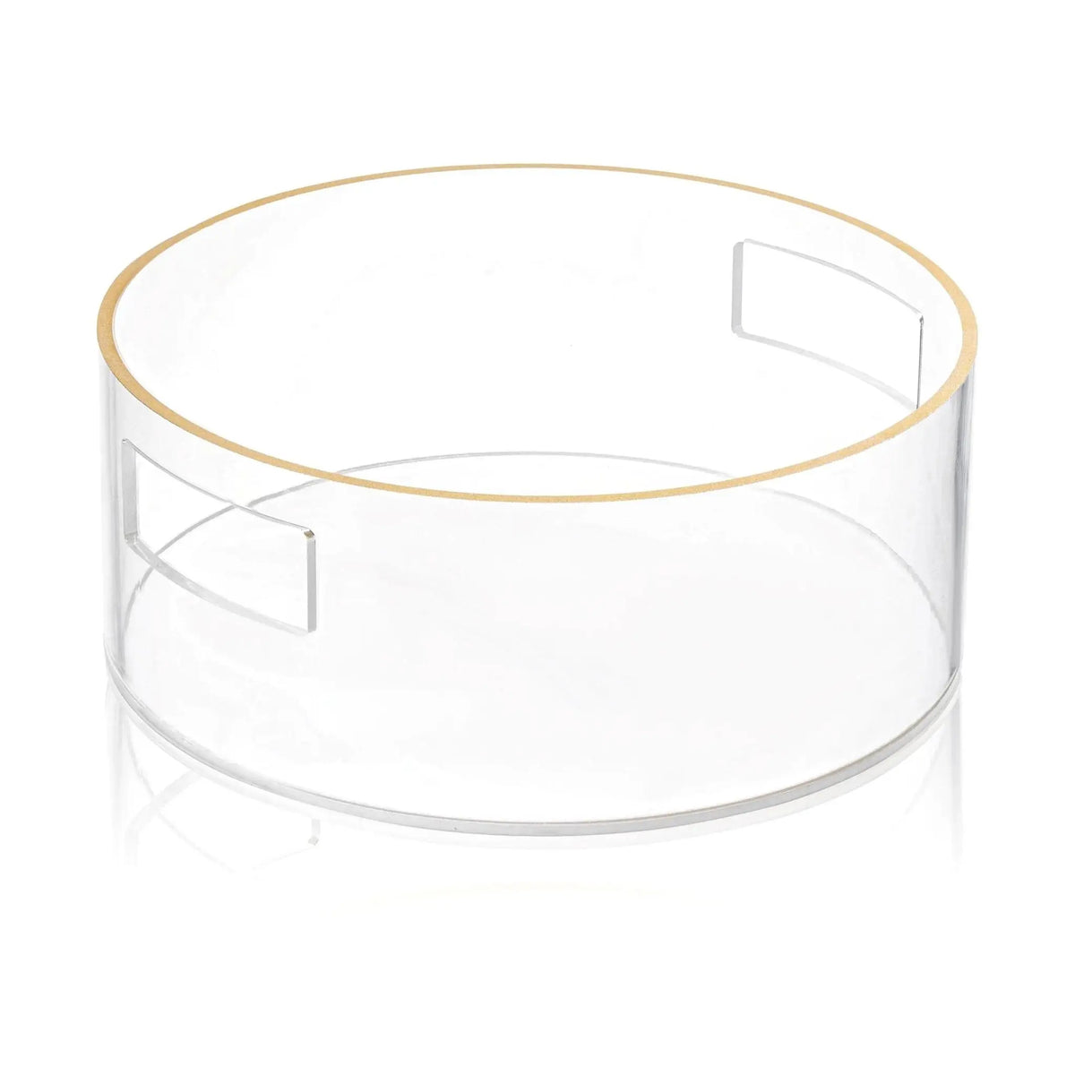 Clear glass washing bowl with metallic gold rim and matching cup, classic tabletop design for Pesach.