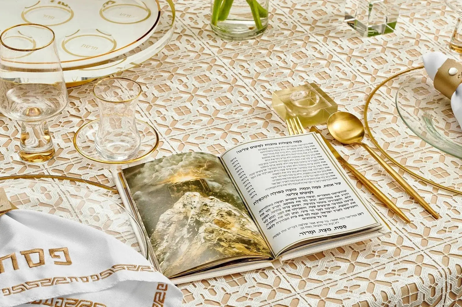 Painted Hardcover Leather & Lucite Haggadah Set - Waterdale Collection