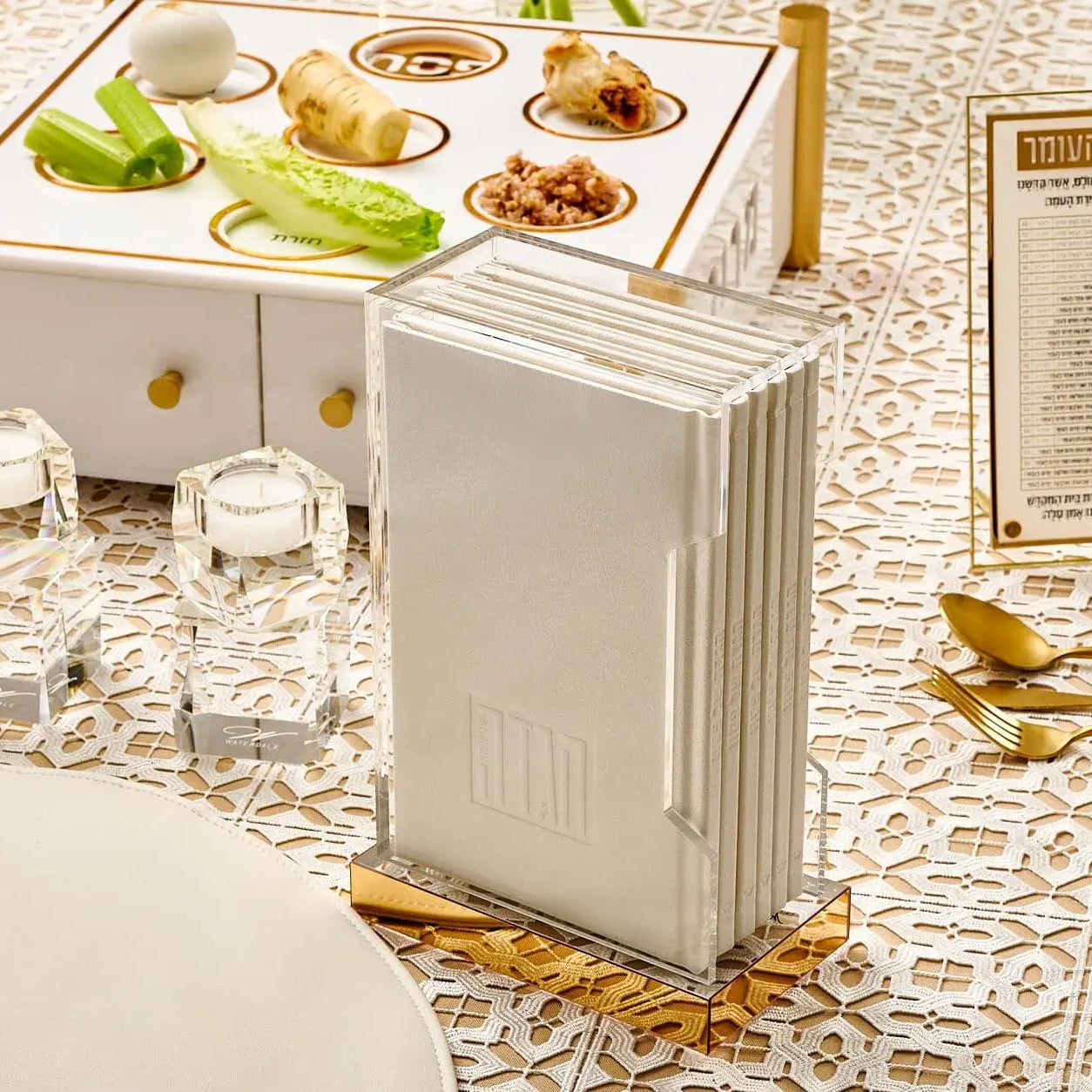 Painted Hardcover Leather & Lucite Haggadah Set - Waterdale Collection
