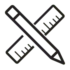 Personalization tools icon showing a pencil and ruler crossed with measurement marks, representing item customization services from Waterdale Collection.