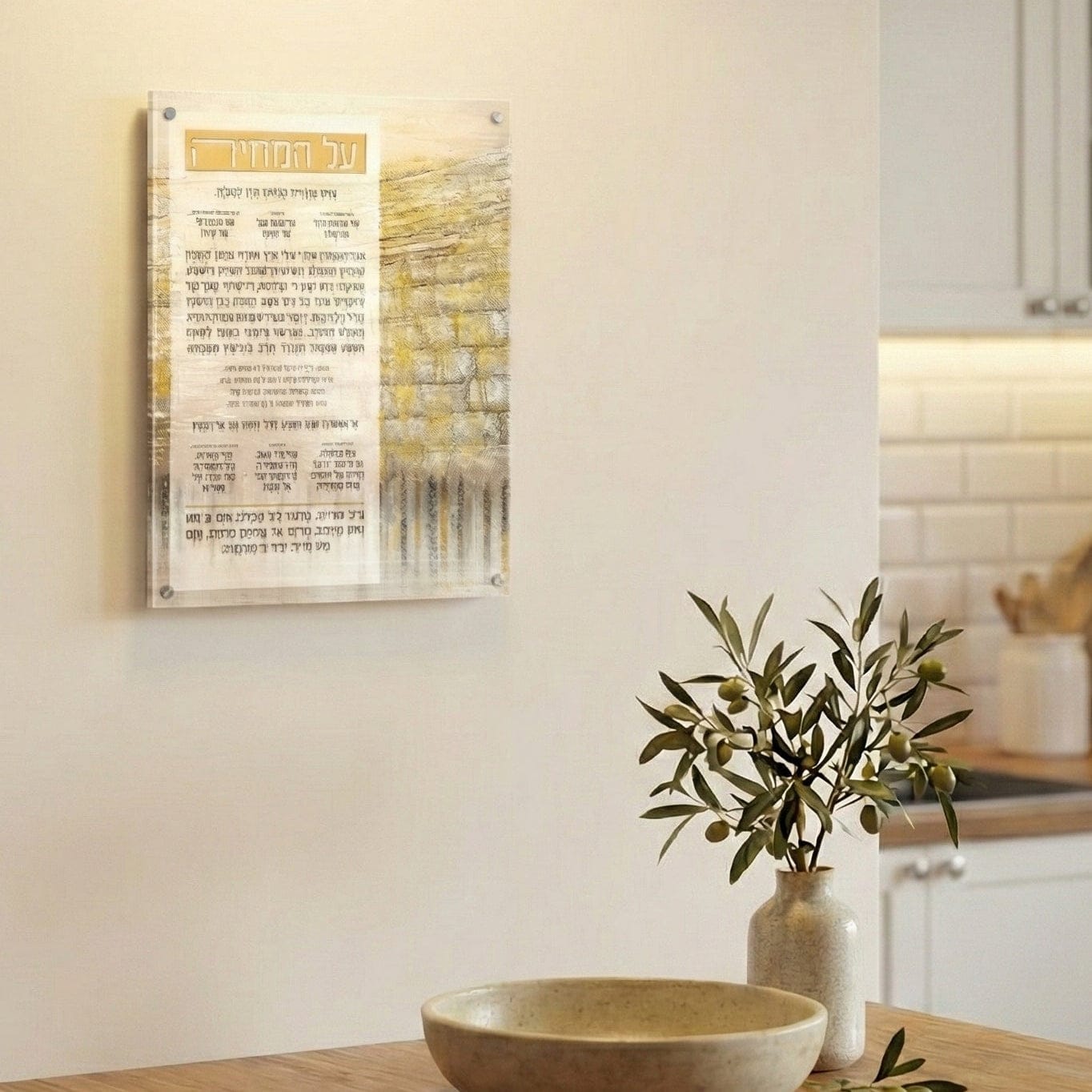 Sophisticated Jerusalem Taupe Kosel Al Hamichya by Waterdale Collection, luxury Jewish housewarming or wedding gift featuring a durable, easy-to-clean designer aesthetic.